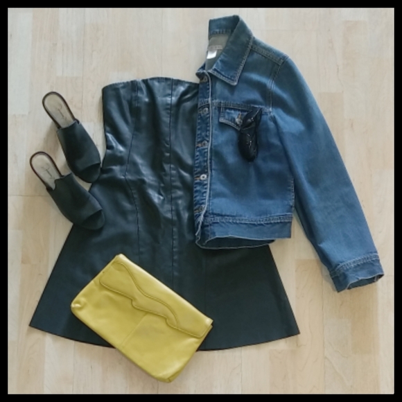 Black vegan leather Zara strapless dress - Picture 2 of 5